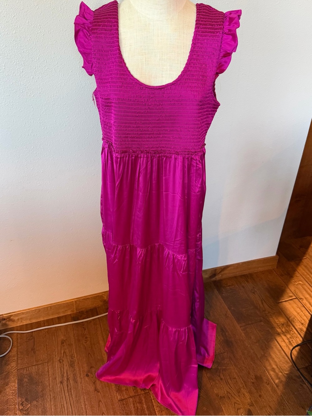 Natural Life Fuchsia Maxi Dress with Ruffle Sleeves XL NWT